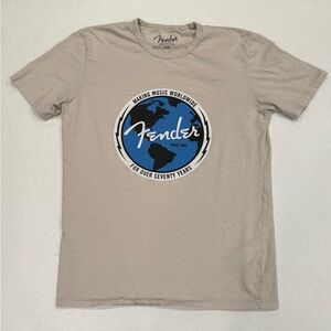 Fender Music Guitar Beige Lucky Brand Graphic T-Shirt Medium